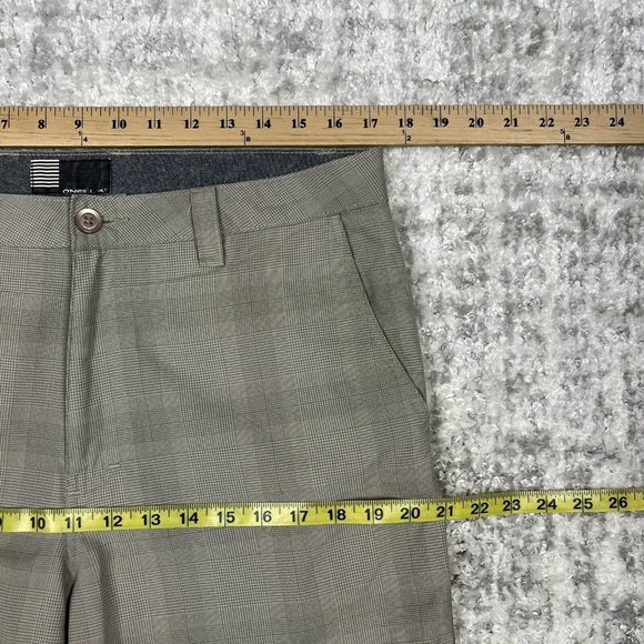 O'Neill Shorts 33 Chino Tan Beige Pockets Plaid Light Weight Casual Chequered - Picture 9 of 11